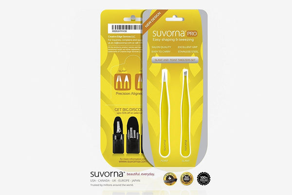Suvorna Pointed and Slanted Tip Tweezers Set (2 for 1)