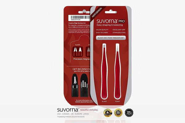 Suvorna Pointed and Slanted Tip Tweezers Set (2 for 1)