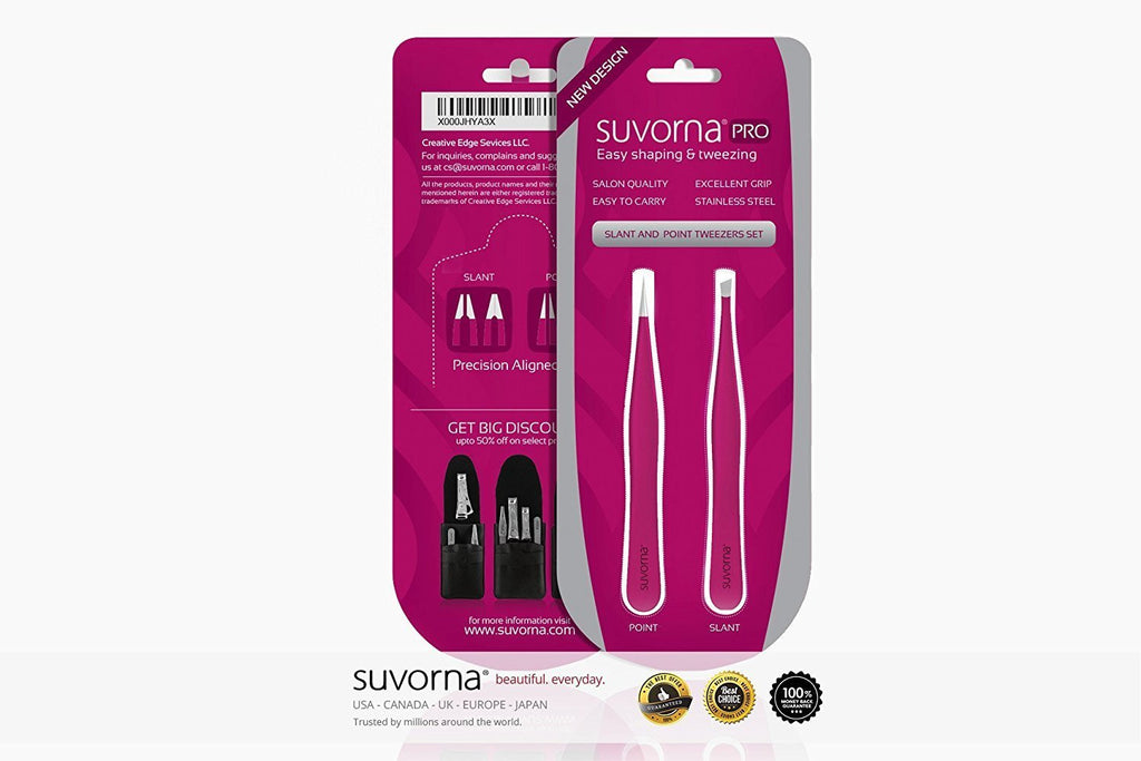 Suvorna Pointed and Slanted Tip Tweezers Set (2 for 1)