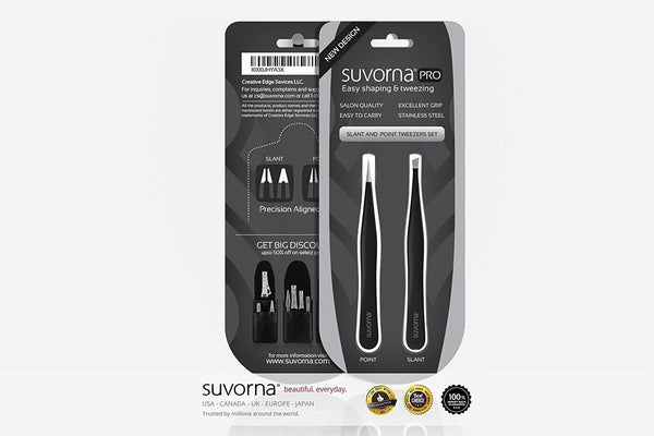 Suvorna Pointed and Slanted Tip Tweezers Set (2 for 1)